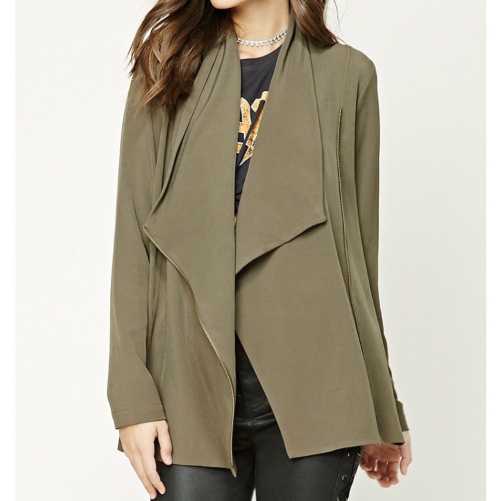 Draped Open-Front Olive Jacket